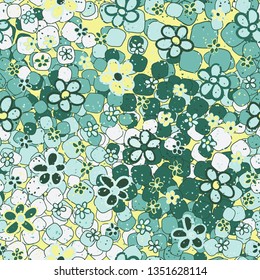 Seamless pattern. Casually drawn flowers. 
The background consists of crumpled rounded quadrangles.