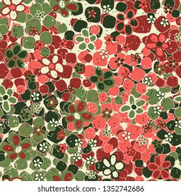 Seamless pattern. Casually drawn flowers. 
The background consists of crumpled rounded quadrangles.