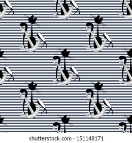 seamless pattern with cat  with an anchor