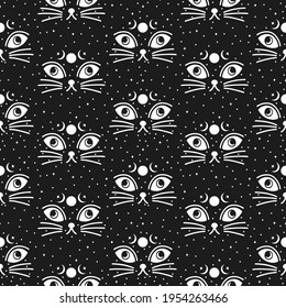Seamless pattern cat background.Cute animal kitten. Vector illustration.