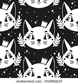 Seamless pattern cat background.Cute animal kitten. Vector illustration.