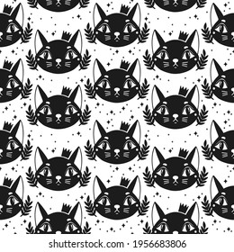 Seamless pattern cat background.Cute animal kitten. Vector illustration.