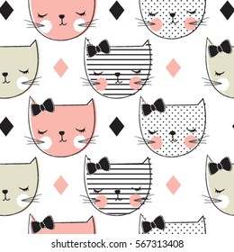 seamless pattern with cat, bedding pattern for kids, wrapping paper vector illustration