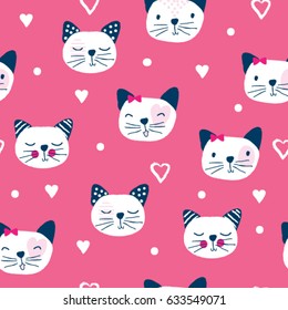 seamless pattern with cat, bedding pattern, wrapping paper vector illustration