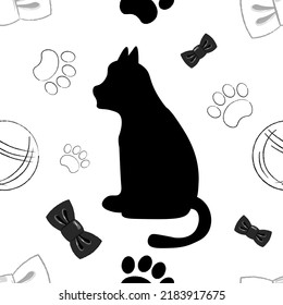 seamless pattern with cat bows and paws