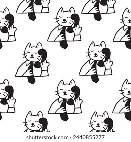 seamless pattern with cat character in vector. on business topic in doodle style. Template for wallpaper background wrapping postcard print