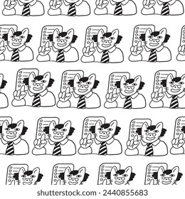 seamless pattern with cat character in vector. on business topic in doodle style. Template for wallpaper background wrapping postcard print
