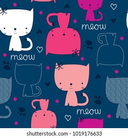 seamless pattern with cat, childish pattern with cat vector illustration