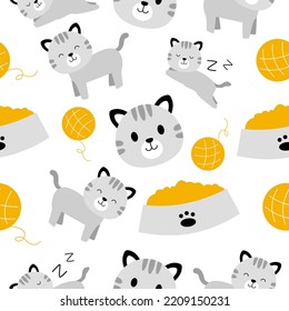 Seamless pattern with cat. Creative texture for fabric, wrapping, textiles, wallpaper, and apparel. Vector illustration