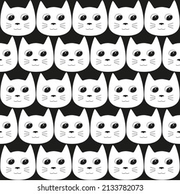 Patrón sin brillo con Cat lindo. Р y dibujó gatos. Día mundial de los animales. Ilustración vectorial para telas, tarjetas de felicitación, fondos de pantalla, papel de envoltura de regalo, página web, etc. 