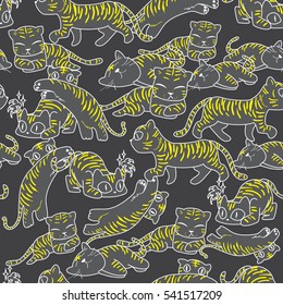 Seamless pattern of cat in dark color style use as background, wallpaper, card and wrap paper