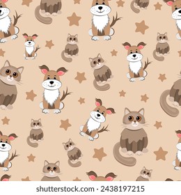 Seamless pattern with cat and dog 
