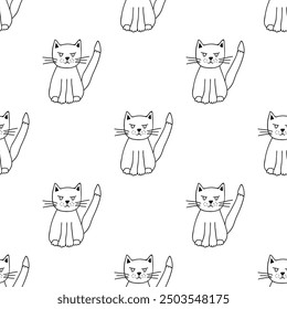Seamless pattern with cat doodle for decorative print, wrapping paper, greeting cards, wallpaper and fabric
