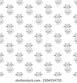 Seamless pattern with cat doodle for decorative print, wrapping paper, greeting cards, wallpaper and fabric
