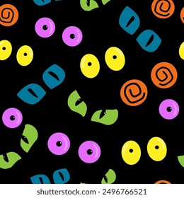 Seamless pattern of cat eyes for Halloween. Vector illustration. Print on packaging, fabric, holiday decoration, textile, wallpaper.