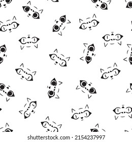 Seamless pattern with cat faces. Cute background for textile, fabric, stationery, clothes, socks, wrapping paper, clothes, web and other designs.