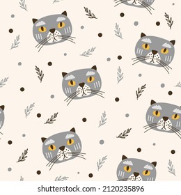 Seamless Pattern with cat faces. Vector illustration. 
