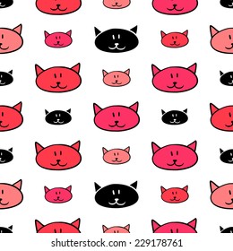 Seamless pattern with cat faces. Vector seamless texture for wallpapers, pattern fills, web page backgrounds