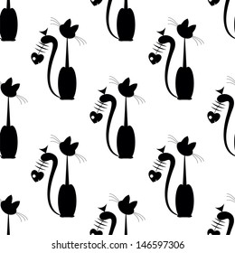 seamless pattern with cat and  fish  silluete