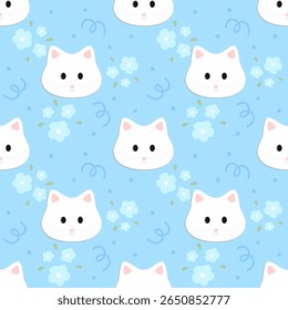 padrão sem costura com gato e flores, padrão de tecido, papel de embrulho para presente, tampa do notebook, caso do telefone 