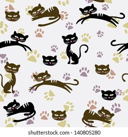 Seamless pattern with cat and footprints