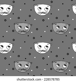 Seamless pattern with cat grey 