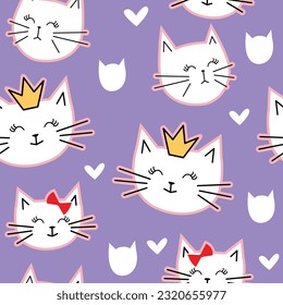 seamless pattern of cat head face cute , vector illustration