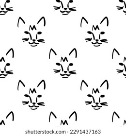 Patrón sin inconvenientes con ilustración de la cabeza de gato en un estilo de contorno minimalista sobre fondo blanco