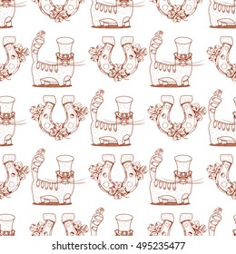 Seamless pattern with cat and horseshoe.