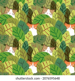 Diseño de ilustración de gatos y hojas sin inconvenientes