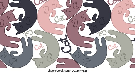 seamless pattern with cat and lettering cat. Use for cat salons, veterinary clinics, an element for design