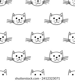 Seamless pattern with cat muzzle doodle for decorative print, wrapping paper, greeting cards, wallpaper and fabric