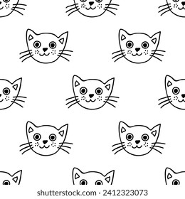 Seamless pattern with cat muzzle doodle for decorative print, wrapping paper, greeting cards, wallpaper and fabric
