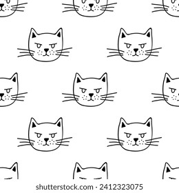 Seamless pattern with cat muzzle doodle for decorative print, wrapping paper, greeting cards, wallpaper and fabric