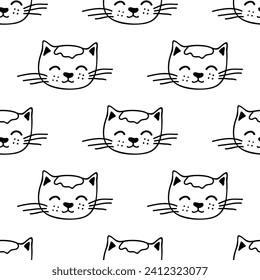 Seamless pattern with cat muzzle doodle for decorative print, wrapping paper, greeting cards, wallpaper and fabric