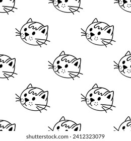 Seamless pattern with cat muzzle doodle for decorative print, wrapping paper, greeting cards, wallpaper and fabric