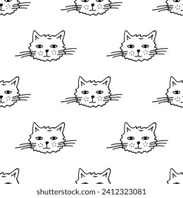 Seamless pattern with cat muzzle doodle for decorative print, wrapping paper, greeting cards, wallpaper and fabric