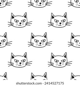 Seamless pattern with cat muzzle doodle for decorative print, wrapping paper, greeting cards, wallpaper and fabric