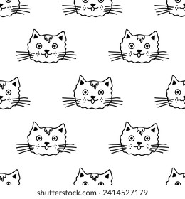 Seamless pattern with cat muzzle doodle for decorative print, wrapping paper, greeting cards, wallpaper and fabric