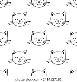 Seamless pattern with cat muzzle doodle for decorative print, wrapping paper, greeting cards, wallpaper and fabric