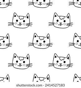 Seamless pattern with cat muzzle doodle for decorative print, wrapping paper, greeting cards, wallpaper and fabric