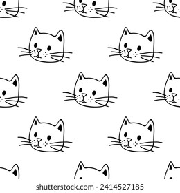 Seamless pattern with cat muzzle doodle for decorative print, wrapping paper, greeting cards, wallpaper and fabric