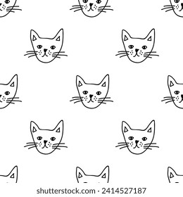 Seamless pattern with cat muzzle doodle for decorative print, wrapping paper, greeting cards, wallpaper and fabric