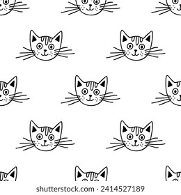 Seamless pattern with cat muzzle doodle for decorative print, wrapping paper, greeting cards, wallpaper and fabric