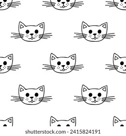 Seamless pattern with cat muzzle doodle for decorative print, wrapping paper, greeting cards, wallpaper and fabric