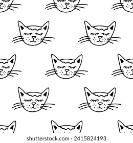 Seamless pattern with cat muzzle doodle for decorative print, wrapping paper, greeting cards, wallpaper and fabric