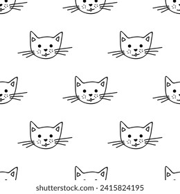 Seamless pattern with cat muzzle doodle for decorative print, wrapping paper, greeting cards, wallpaper and fabric