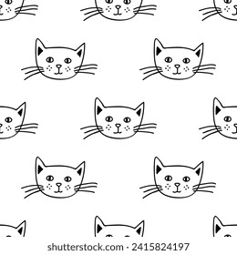 Seamless pattern with cat muzzle doodle for decorative print, wrapping paper, greeting cards, wallpaper and fabric