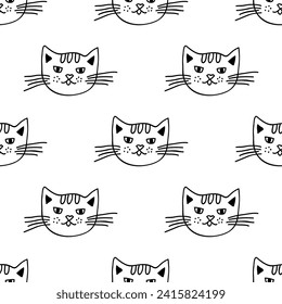 Seamless pattern with cat muzzle doodle for decorative print, wrapping paper, greeting cards, wallpaper and fabric