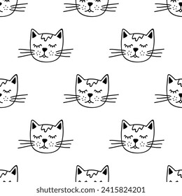 Seamless pattern with cat muzzle doodle for decorative print, wrapping paper, greeting cards, wallpaper and fabric